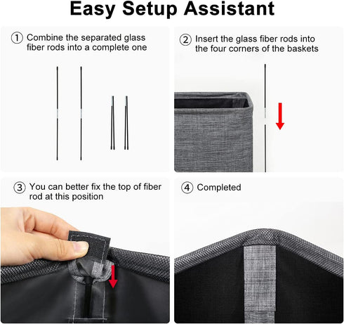 ZERO JET LAG Slim Laundry Hamper Handles Collapsible Laundry Basket Thin Dirty Clothes Basket Narrow Laundry Bag Foldable Dirty Hamper 45L (21 inches,Dark Grey)