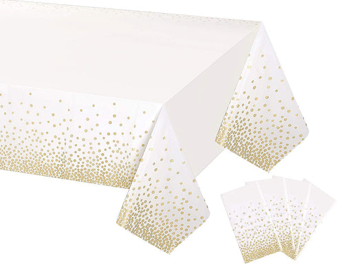 4 Pack, White and Gold Tablecloth for Birthday Party, Gold Dot Confetti Pattern Table Covers for Rectangle Tables, Fit for All Party, Thanksgiving Christmas Wedding, Anniversary,54" x 108",Gexolenu