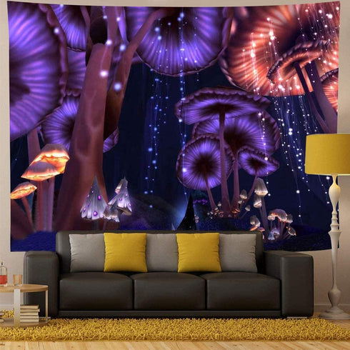 Trippy Psychedelic Tapestry Mushroom Decor Tapestry for Bedroom Aesthetic,Hippie Tapestry Wall Hanging Purple Fantasy Galaxy Tapestry For Living Room Home Decor.
