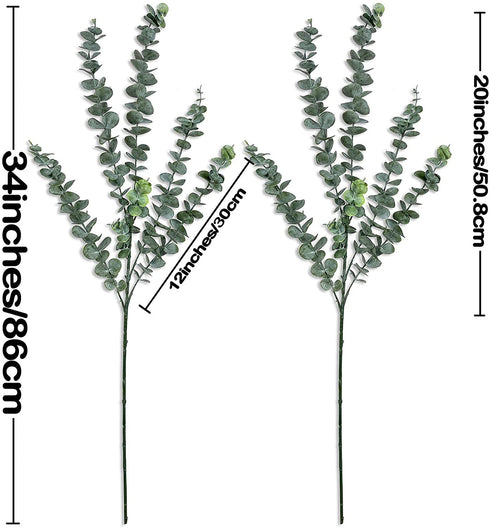Artificial Plants Stems 34" Tall Faux Bouquet Eucalyptus Leaves Spray Greenery Plants in Dusty Green for Vase Floral Arrangement Wedding Party Decor 4 Branches