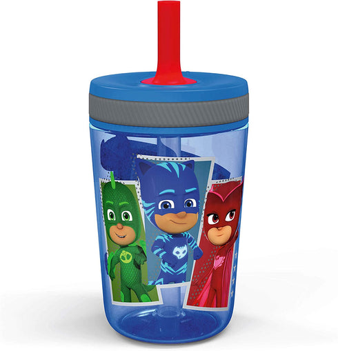 Zak Designs Kelso Tumbler 2pc Set, Leak-Proof Screw-On Lid with Straw Made of Durable Plastic and Silicone, Perfect Bundle for Kids, 15 oz, PJ Masks Catboy Owlette Gekko