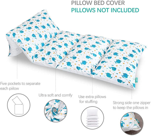 Floor Lounger (Requires 5 King Size Pillows) Cover, 88" L x 32" W Non-Slip & Soft & Machine Washable Floor Sofa Bed Pillow Cover, Whale