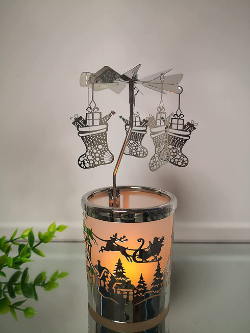 Rotary Tea Light Carousel Angel Votive Candle Holders Spinning Tealight Holders Christmas Decoration for Home Tabel Centrepieces Gift for Wedding Wife Kids Birthday(Boots)