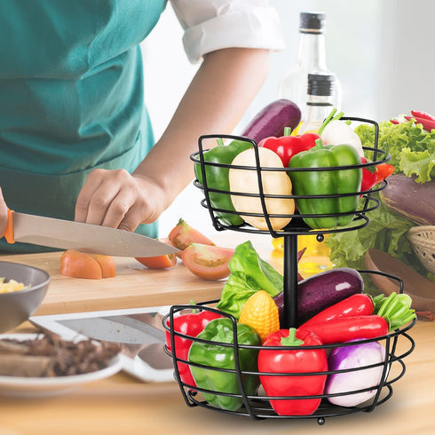 Fruit Basket, Auledio Fruit Bowl 2 Tier Fruit Basket for Kitchen with Banana Hanger, Fruit Bowl for Kitchen Counter Bread Basket Fruit Holder