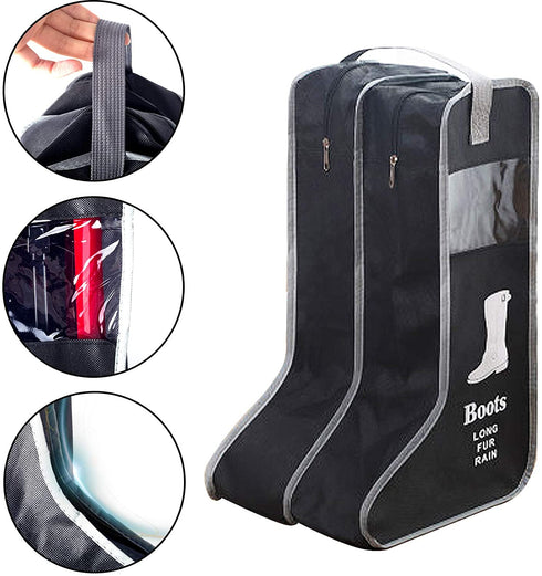 Satisfounder Portable Boot Storage Bags Dust Proof Shoe Bags for Storage,2 Pair Zippered Tall Boots Organizer Protector Bag with Handle for Home and Travel (Black)