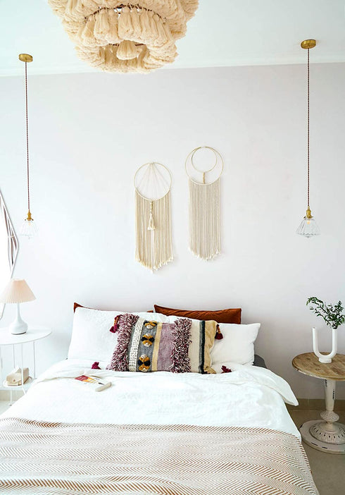 Mkono 2 Pcs Macrame Wall Hanging Woven Wall Decor Art Boho Chic Bohemian Home Decorations for Apartment Bedroom Living Room Dorm Nursery Room, 12" W x 36" L, Medium