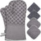 Oven Mitts and Pot Holders Kitchen: 500° Heat Resistant Oven Gloves Silicone Ovenmitts Hotpads Set - Quilted Long Kitchen Mittens Potholders Washable Mits Hot Pads Flexibility for Baking