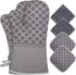 Oven Mitts and Pot Holders Kitchen: 500° Heat Resistant Oven Gloves Silicone Ovenmitts Hotpads Set - Quilted Long Kitchen Mittens Potholders Washable Mits Hot Pads Flexibility for Baking