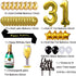 Gold 31st Birthday Decorations kit, Cheers To 31 Years Banner Balloons,31st Cake Topper Birthday Sash, Gold Tinsel Foil Fringe Curtains, for 31 Birthday&Anniversary Decorations