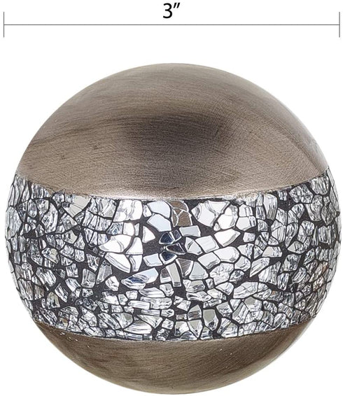 Schonwerk Silver Decorative Orbs for Bowls and Vases (Set of 3) Resin Sphere Balls for Living, Dining Room, Coffee Table Centerpiece Decor - Great Gift Idea (Crackled Mosaic)