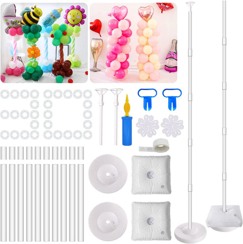 AXHJ Balloon Column Kit 2 Set , 63 inch Height Balloon Stand with Base,Pole, Balloon Rings,Glue Dot,Tying Tool,Flower Clip,Balloon Pump,Balloon Stand Kit for Birthday Wedding Party Decorations