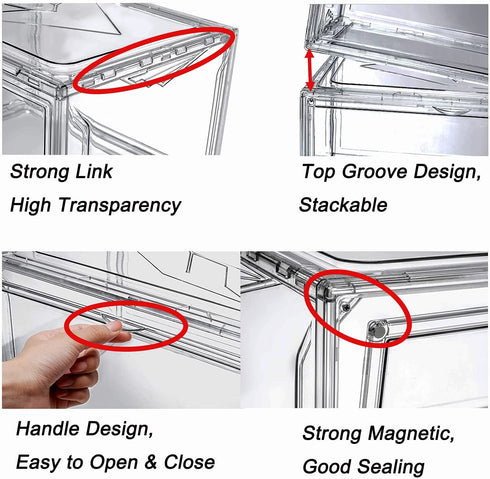 Clear Shoe Box, Stackable Plastic Sneaker Box Container, Magnetic Side Open Shoe Organizer and Shoes Storage Case, Full Transparent to Display Sneakers