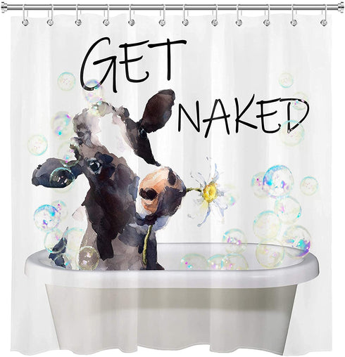 ECOTOB Get Naked Cow Shower Curtain Rustic Farmhouse Bathroom Decor Farm Animal Funny Shower Curtain Farmhouse Style Shower Curtain Cute Bath Curtains Bathtub Decor Accessories 12 Hooks 69X70 Inch