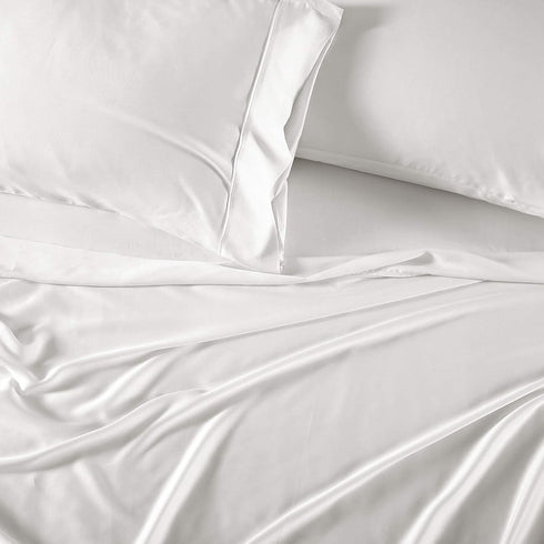 Brielle Home Tencel Lyocell Sateen Pillowcase Set 300 Thread Count Easy Care Luxury Feel Pillow Case Set, White, Standard