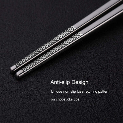 Metal Chopsticks Reusable 18/10 Stainless Steel Chopsticks Multipack Dishwasher Safe Chop Sticks Square Fancy Laser Engraved Non-slip Korean Chopstick for Cooking Eating 9.45 Inches 5 Pairs Gift Set
