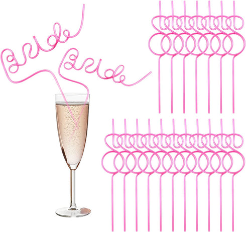 Bride Straw Bachelorette Party Supplies Diamond Straws 20PCS Plastic Drinking Smoothie Straws Bridal Shower Favors Supplies Hen Party Decorations Bride to Be Gift Pink