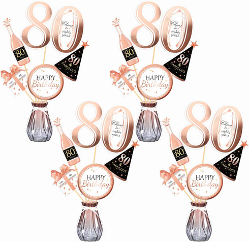 Konsait Rose Gold 80th Birthday Centerpiece Sticks-80th Birthday Table Toppers -Birthday Party Decorations Accessories-80 Fabulous -Bday Party Cheers to 80 Years Birthday Party Favor Supplies