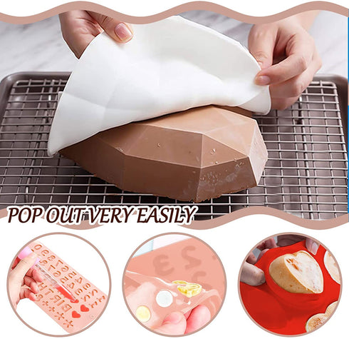 Heart Silicone Molds Chocolate Breakable Heart Mold Diamond Heart Shaped Candy Molds w/ Cupcake Liners Wooden Hammer Number Letter Molds for Chocolate Baking-Gifts for Birthday Anniversary Wedding