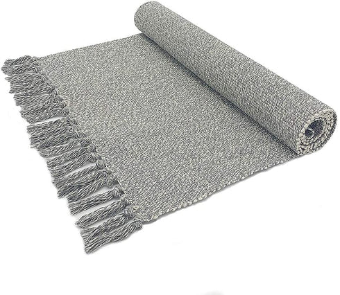 Eanpet Braided Rug Cotton Area Rug Pure Tassels Floor Rug Hand Woven Reversible Throw Rugs Door Mat Laundry Room Rug Indoor Runner Bathroom Tablecloth (2x6 FT, Grey)