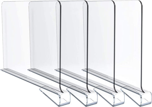Jucoan 4 Pack Clear Acrylic Shelf Dividers for Closet, Easy Installing Wood Shelves Organizer Closet Separators for Storage and Organization in Bedroom, Kitchen and Office