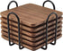 Eykao Drink Coasters with Holder, Coasters for Wooden Table, Farmhouse Coaster, 6 Pcs Square Walnut Wood Coaster(4 Inch), Fit Ceramic Cup and Glass Cup or Any Size of Drink Glasses, Housewarming Gifts