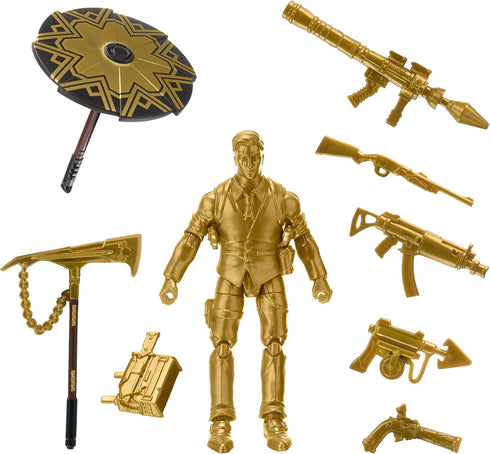 Fortnite Hot Drop1 Figure Pack, with 4-inch Midas-Gold Figure, Harvesting Tool, Umbrella, Back Bling, and Weapons