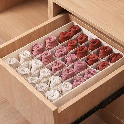 Qozary 30 Cells or 20 Cells Sock Organizer with Solid Bottom, Underwear Organizer Drawer Dividers, Closet Organizer and Storage Box for Storing Panties, Lingerie, Undergarment, Underwear