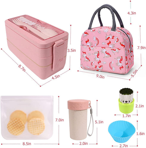 Bento Box Japanese Lunch Box Set (29 PCS) for Kids & Adults, 3 Layer Stackable Leakproof BPA Free Bento Boxes Kit with Snack Bag, Lunch Bag, Cake Cups, Fruit Forks, Utensils, Meal Prep Containers