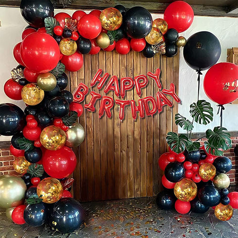 Red and Black Gold Balloons Birthday Valentines Day Party Decorations for Women, Red and Black Gold Balloon Garland Arch Kit, 18th 21st 30th 40th 50th 60th Birthday Party Decorations for Women Her