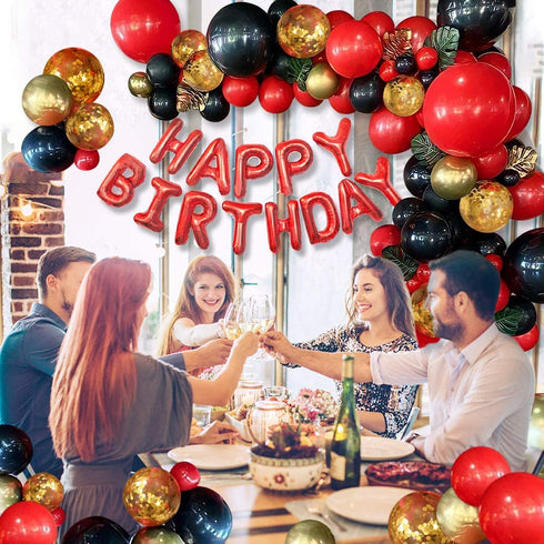 Red and Black Gold Balloons Birthday Valentines Day Party Decorations for Women, Red and Black Gold Balloon Garland Arch Kit, 18th 21st 30th 40th 50th 60th Birthday Party Decorations for Women Her
