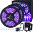 33ft LED Black Light Strip Kit, 600 Units, 385nm-400nm, 12V Flexible Blacklight Fixtures, 10M LED Ribbon, Non-Waterproof for Indoor, Birthday, Wedding, Dark Party