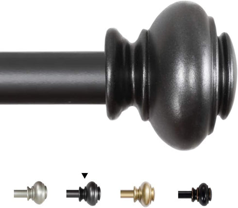 H.VERSAILTEX Window Curtain Rods for Windows 48 to 84 Inches Adjustable Decorative 3/4 Inch Diameter Single Window Curtain Rod Set with Classic Finials, Pewter Finishing