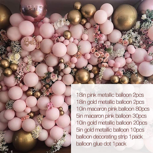 Metallic Pink Balloons and Gold Balloons 146pcs, Macaron Pink Balloon Kit with Gold and Pink Metallic Balloons and Accessories for Engagement Wedding Anniversary Birthday Party Bridal and Baby Shower Decoration Backdrop