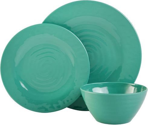 Gibson Home Brist Melamine Dinnerware Set, Service for Four (12pcs), Blue