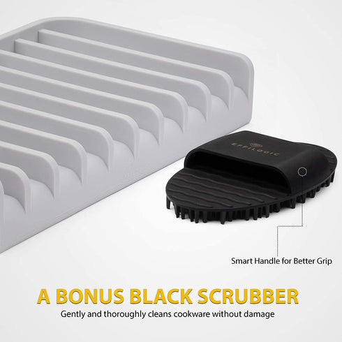 EFFILOGIC Silicone Sponge Holder Tray - Self Draining Kitchen Soap Tray Unique Kitchen Sink Organizer for Dishwashing Accessories Faucet Splash Catcher for Sink - Large 9.8" x 5.8" Grey