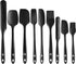 Riveira Silicone Spatula Set 9-Piece 600°F+ Heat Resistant kitchen utensils set Cooking Utensils Set Plastic Rubber Spatulas for Nonstick Cookware Baking Spoon Sets for Kitchen in Black
