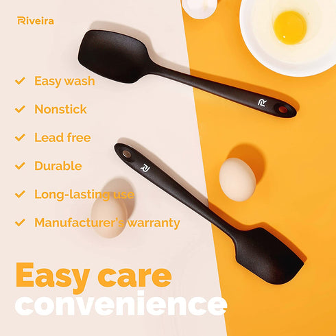 Riveira Silicone Spatula Set 9-Piece 600°F+ Heat Resistant kitchen utensils set Cooking Utensils Set Plastic Rubber Spatulas for Nonstick Cookware Baking Spoon Sets for Kitchen in Black