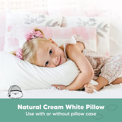 2-Pack Toddler Pillow - Soft Organic Cotton Toddler Pillows for Sleeping - 13X18 Small Pillow for Kids - Kids Pillows for Sleeping - Kids Pillow for Travel, School, Nap - Crib Pillow (Soft White)