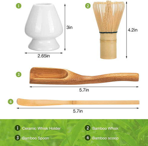 Marce Matcha Set- Matcha Whisk (Bamboo Whisk), Matcha Spoon, Matcha Scoop, Matcha Whisk Stand (Chasen Holder) - Matcha Tea Set - The Perfect Handmade Matcha Kit for Japanese Matcha Tea Preparation