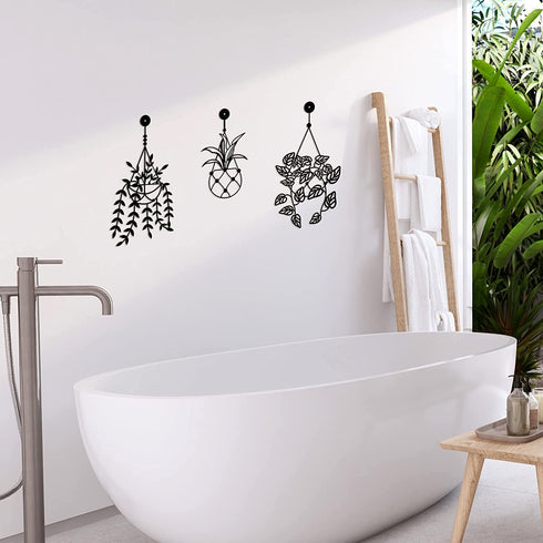 3 Pieces Metal Vase Flowers Wall Arts, Flower in Vase for Decorations, Metal Wall Sculpture for Patio Balcony, Black Metal Wall Art for Living Room Bathroom Bedroom
