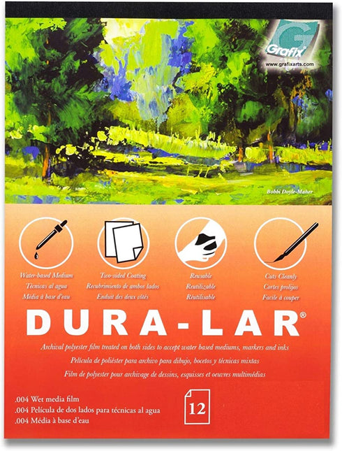 Grafix Dura-Lar 004? Film Coated to Accept Water Based Mediums, Perfect for Watercolor, Planning Compositions, Painting Surfaces or Printmaking, 11 x 14, Wet Media, 12 Sheets