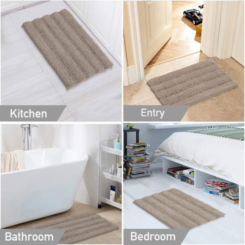 Chenille Bathroom Rugs Set Non-Slip Bath Mats for Bathroom Extra Soft and Absorbent Shaggy Bath Mats for Bathroom Floor Indoor Mat for Kitchen/Entryway (Standard: 20" x 32" and 17" x 24"),Taupe