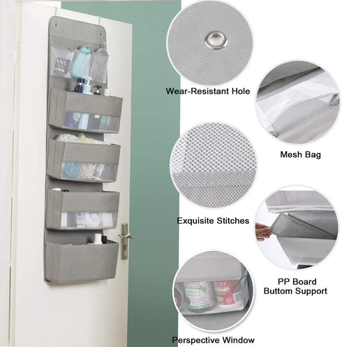 Over Door Hanging Organizer Storage - 7 Large Pockets Closet Bathroom Baby Nursery Organizer Perspective Window Wall Mount Rack for Clothes Toys Sundries(Grey)