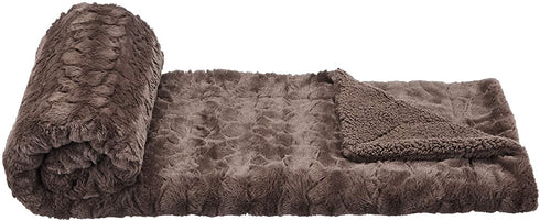 Amazon Basics Fuzzy Faux Fur Sherpa Throw Blanket, 50"x60" - Solid Brown