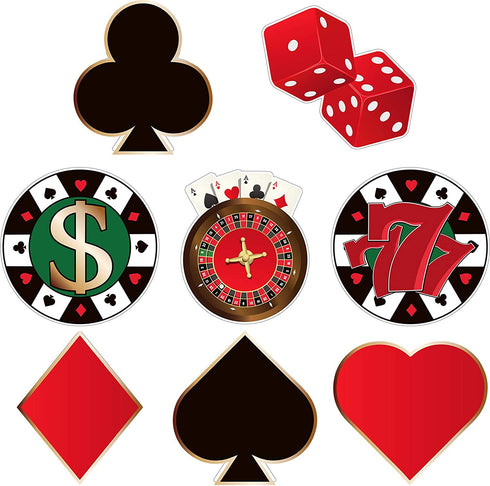Casino Party Cut-Outs Versatile Las Vegas Casino Themed Poker Birthday Party Decoration Cutouts with Glue Point Dots for Bulletin Board Classroom School Casino Party Supplies, 5.9 x 5.9 Inch (40 Pcs)