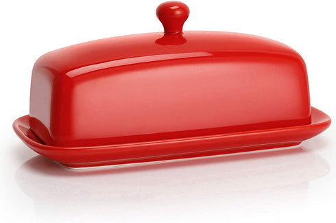 Sweese 307.104 Porcelain Butter Dish with Lid, Perfect for East West Coast Butter, Red