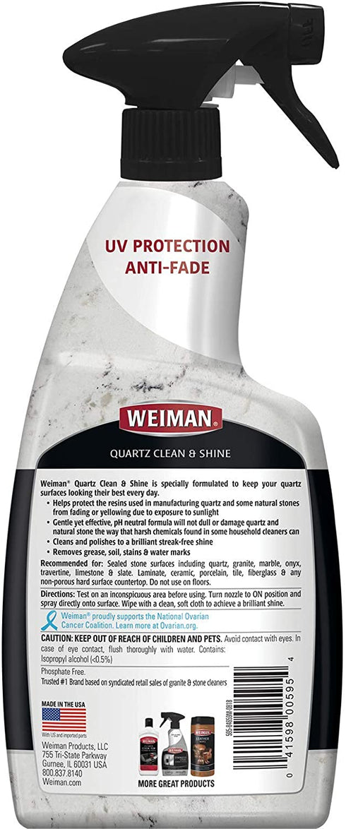 Weiman Quartz Countertop Cleaner and Polish - 24 Ounce - Clean and Shine Your Quartz Countertops Islands and Stone Surfaces with Ultra Violet Protection