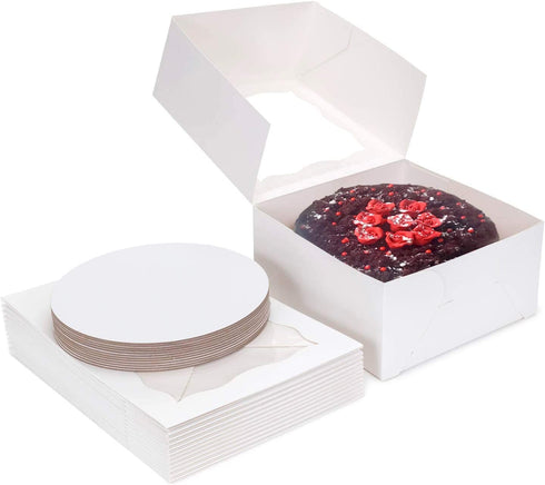 Haus Spirit - Cake Boxes 10 x 10 x 5 inch with Window and 10 inch Round Cake Boards (Pack of 10)