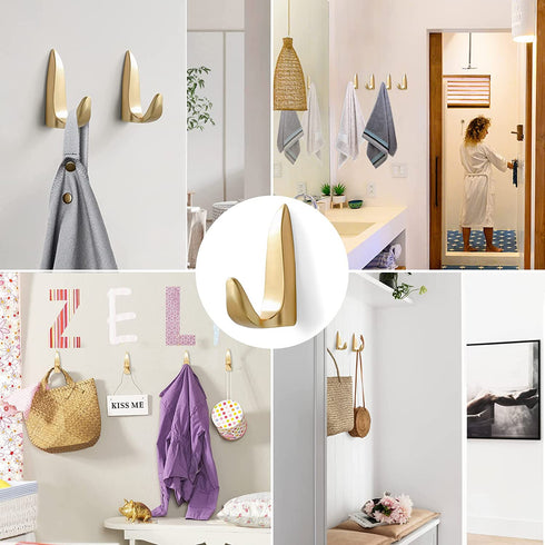 Gold Wall Hooks Coat Hooks 4 Pack Towel Hooks for Bathrooms Heavy Duty Hanging Robe Hooks, Gold Single Hooks for Bathroom Kitchen Garage Home Hotel