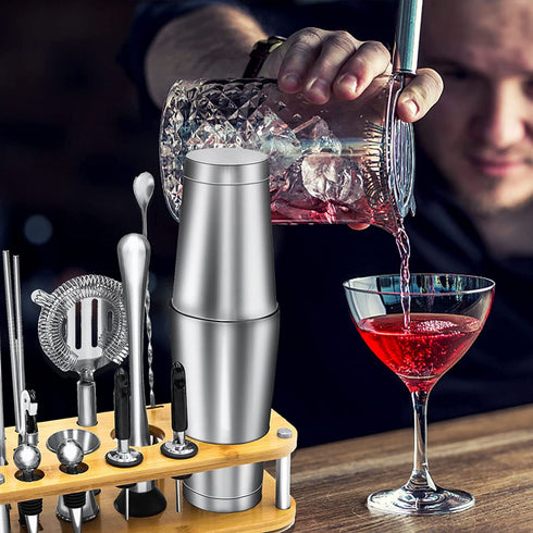 Bartender Kit with Stand,Cocktail Shaker Set Stainless Steel Bar Tool Set for Drink Mixing with Mixing Spoon Measuring Jigger, Liquor Pour Awesome Drink